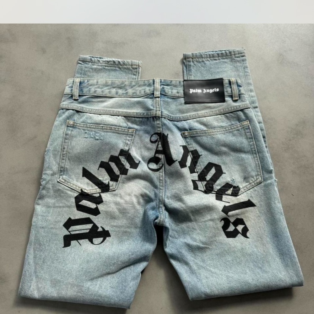 Palm Angels Blue Relaxed Fit Jeans Distressed Style
